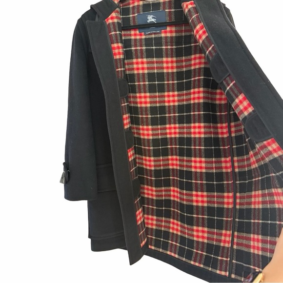 BURBERRY Wool Vintage Plaid Nova Black Hooded Toggle Car Coat Jacket Sz L - Picture 6 of 11